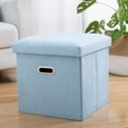 thumbnail image 1 of Folding Storage Ottoman Cube 12'' Linen Foot Rest Stool Pouffe Lounge Storage Seat Storage Box Hollow Design Padded with Memory Foam Lid, Collapsible Versatile Storage Box Organizer for Space Saving, 1 of 2