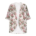 thumbnail image 5 of Women's Fashionable Floral Print Puff Sleeve Kimono Cardigan Loose Plus Size Chiffon Cover Up Casual Blouse Tops, 5 of 6