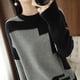 thumbnail image 3 of Suéter de imitación de otoño e invierno para mujer, suéter corto con cuello redondo y costuras para mujer, suéter de punto suelto, camisa base, 3 of 6