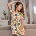 thumbnail image 3 of Balery Groovy Daisy Flowers Camisón de manga corta con cuello redondo para mujer, cómodo y elegante., 3 of 6