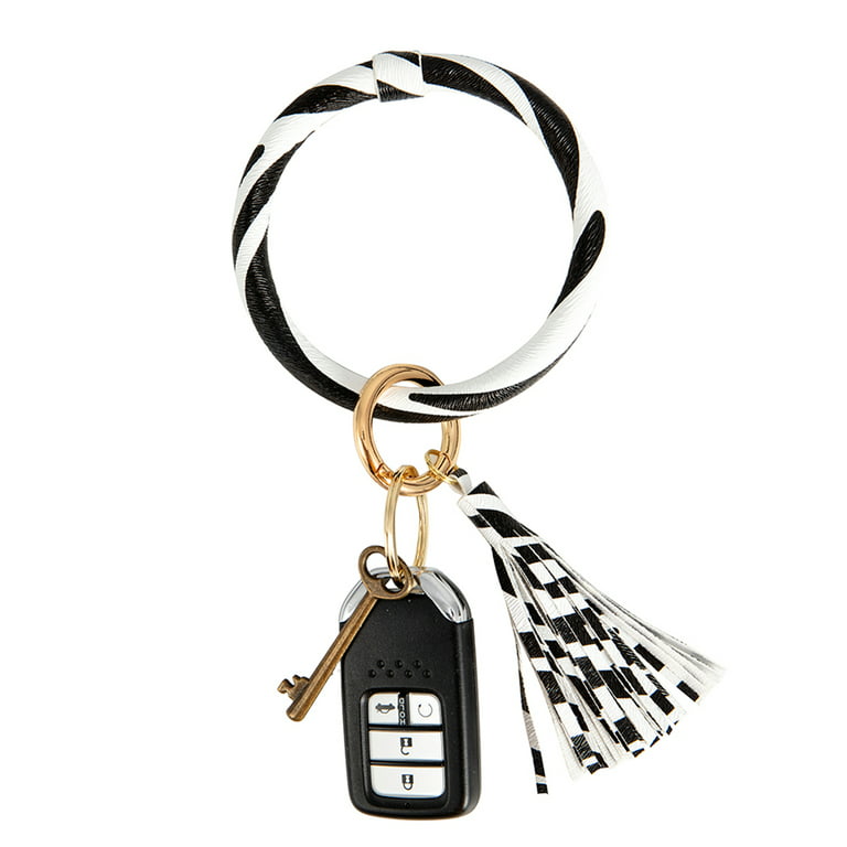 LELINTA Wristlet Keychain Leather Bracelet Keyring Bangle Round Shaped Key  Ring PU Bracelet Round Key Chain Ideal Gifts For Friends