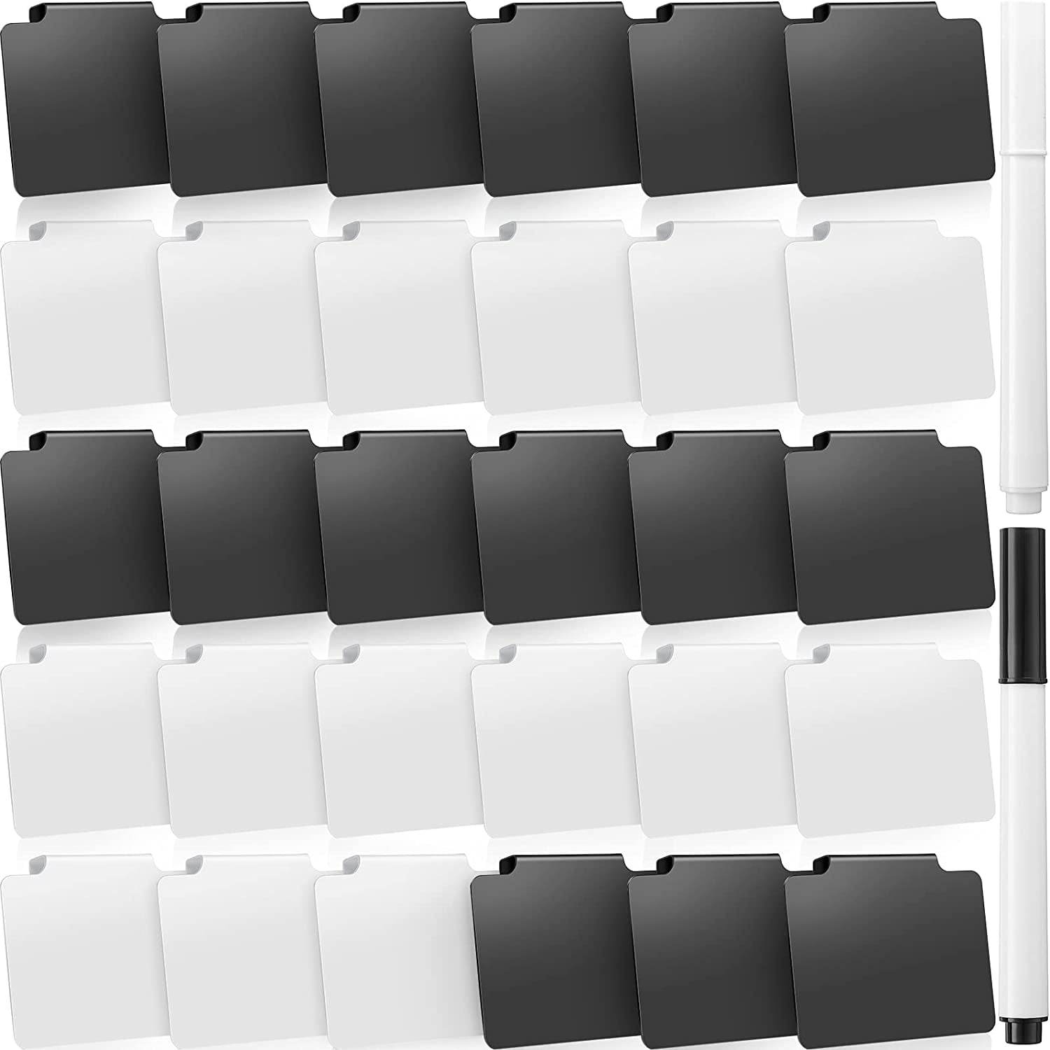 Label Holders 32 Pieces Basket Labels Clip Set, Include 30, White And Black Label Clip, White And Black Pen