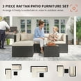 thumbnail image 4 of 3 Piece Patio Furniture Set, Wicker Outdoor Patio Conversation Furniture Set with Cushions, Glass Top Table, Beige, 4 of 6