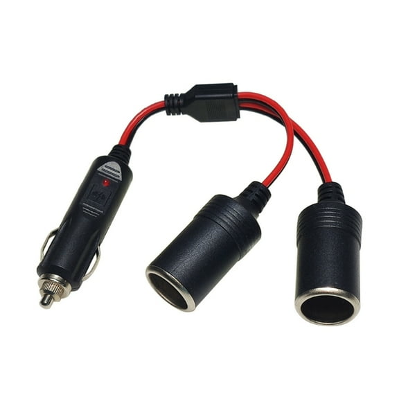 DC12V 24V Socket 2-Way Y Splitter Adapter, Car Cigarette Lighter Extension Line with 10 Fuses 1 in 2 out Power Cord