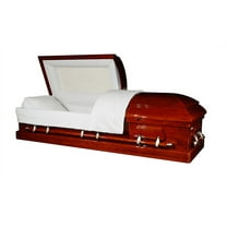 Casket Emporium Maple Casket, Rosetan Velvet Funeral Casket, Rectangular Shape with Interior Lining