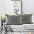 HIG Set of 2 Gray Throw Pillow Covers Vintage Linen Trimmed Cushion