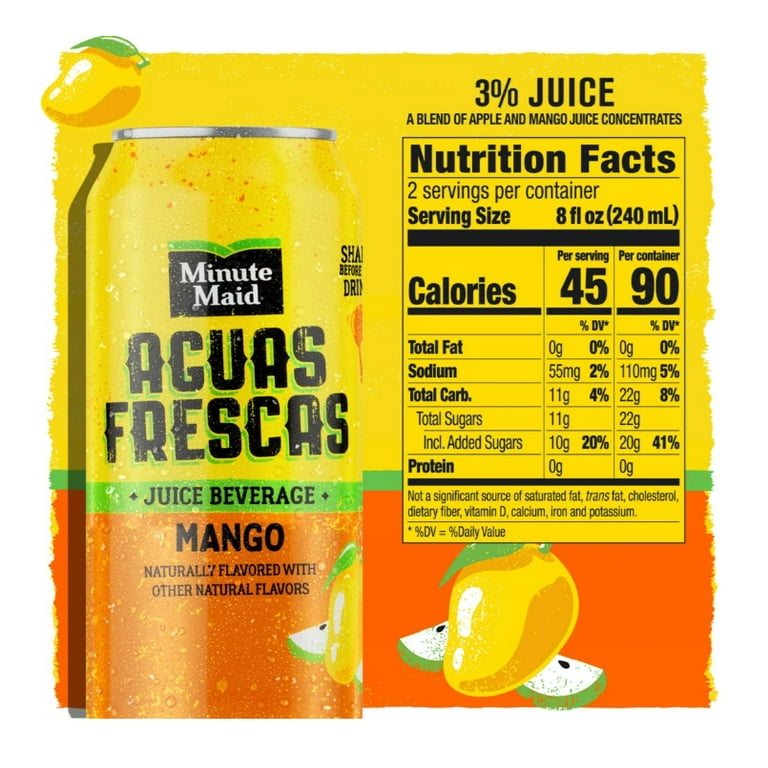 Minute Maid Aqua Fresca Mango, 16 Fl Oz Cans, Pack of 16, Subtly Sweet  Drink