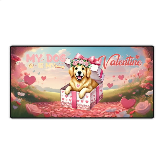 My Dog Is My Valentine Cute Golden Retriever in Gift Box Desk Mat Full Keyboard Mouse Pad Goldens Dog Lover Gifts Idea Large Mousepad - 3006