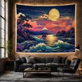 thumbnail image 6 of Ocean Waves During with Glowing Sunset Moonrise Foreground, Mystical Fantasy for Space Lovers, Galaxy Room Decor, Housewarming Gift, Tapestry Wall Hanging for Bedroom and Dorm, 6 of 7