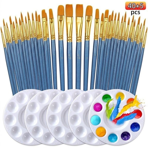 40 Paint Brushes & 5 Paint Palettes,Durable Shed‑Split Resistant Artist Brushes for Acrylic Watercolor Oil,Adults (Blue & Black)