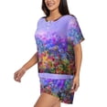 thumbnail image 2 of Bixox Women's Colorful Purple Cosmos Flower Printed Pajama Set 2 Piece Lounge Set Top and Shorts Soft Pajamas, Shorts with Pockets, 2 of 7