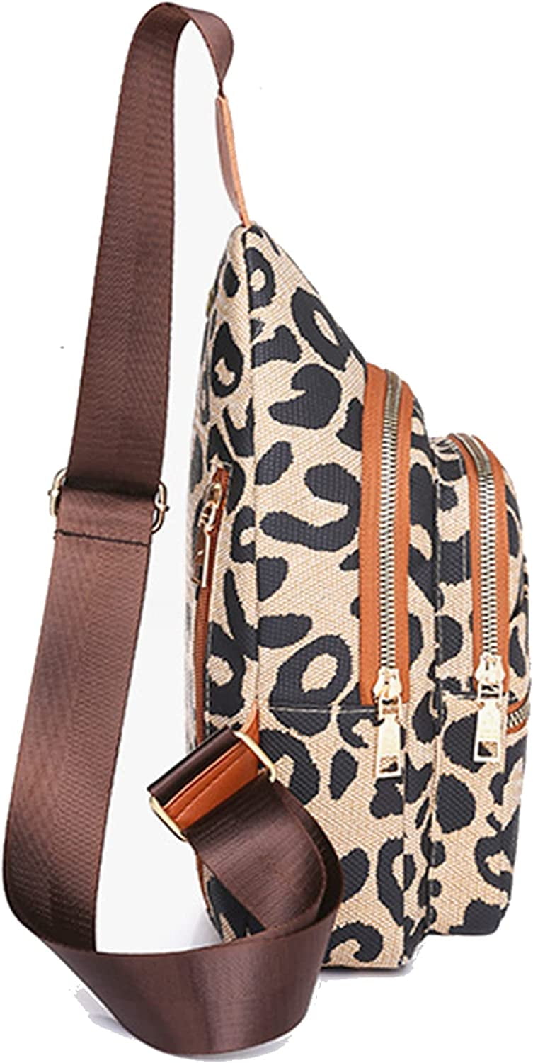 Euphrates Women's Leopard Print Leather Sling Crossbody Bag, Black