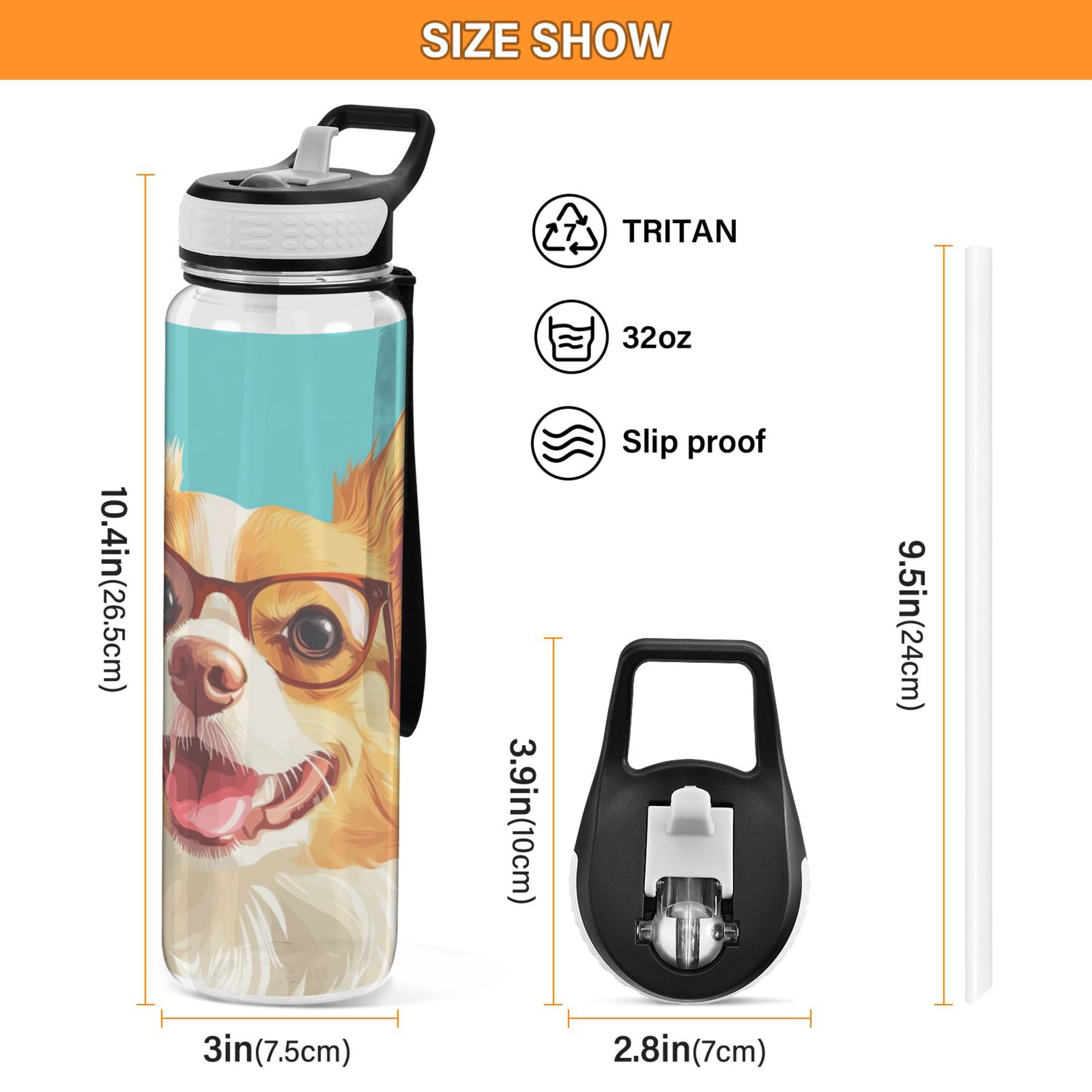 Sports Water Bottle 1000ML Tritan Food Grade Clear Water Bottle Fitness Outdoor Sports Bike Dog with Glasses