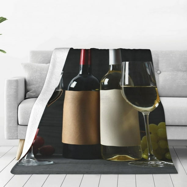 Balery Two Bottles Of Red And White Wine Manta de Felpa Suave y Acogedora – Cobija de Franela Aterciopelada para Cama, Lavable y Cálida para Sofá, Mascotas, Transpirable-60"x50"