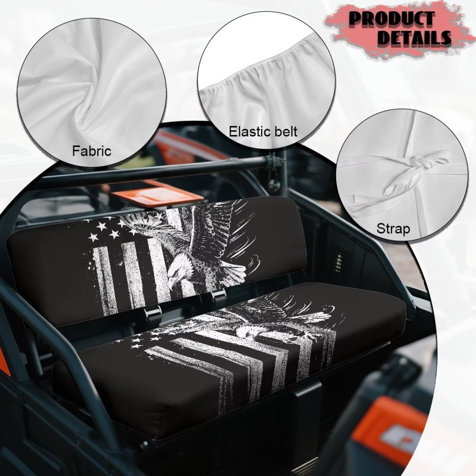 Uorisanigo UTV Seat Cover Dustproof Mule Front Bench Seat Cover Cushion Compatible with Kawasaki Mule 4010 4x4 FE 2025 2023 2022 2021 UTV Decoration, Black and White Eagle USA Flag