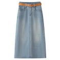 thumbnail image 3 of Women'S Summer A-Line Denim Midi Skirt High Waist Slimming Back Slit Stretch Comfort Fit Casual Style 2025 Fashion, 3 of 7