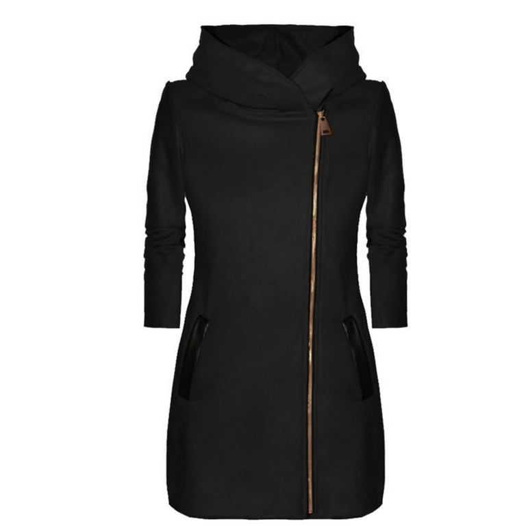 Liveday Women's Winter Jacket with Hood & Pockets Side Zipper Mid-Length  Coat 