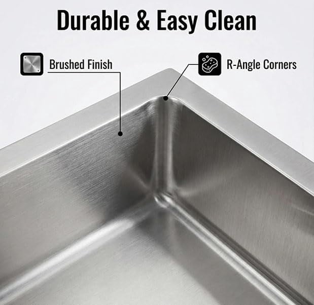 Garvee Commercial Stainless Steel Hand Sink with Swivel Faucet, Wall Mount or Drop-in Small Hand Wash Basin with Backsplash & Drain Kit for Restaurant, Bar, Kitchen, Garage