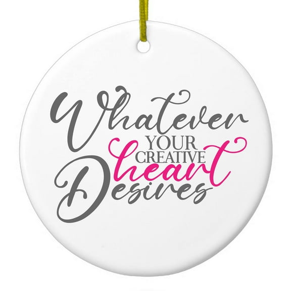 DistinctInk Hanging Ceramic Christmass Tree Ornament with Gold String - Great Gift / Present - 2 3/4 inch diameter - Whatever Your Creative Heart Desires