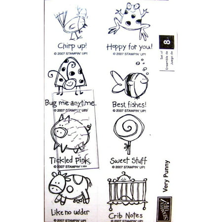 Stampin' Up! Very Punny Wood Stamp Set of 8, cow chick pig bug bird frog fish baby By Stampin