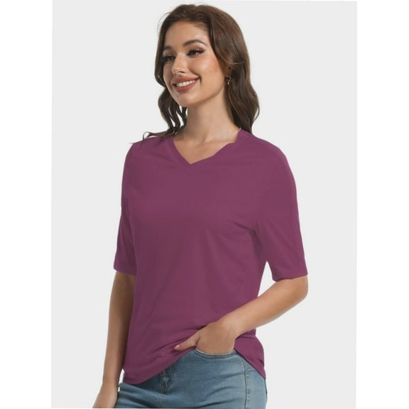 Women's V-Neck Short Sleeve T-Shirt - Soft Casual Basic Tee, Solid Colors, S-XXL