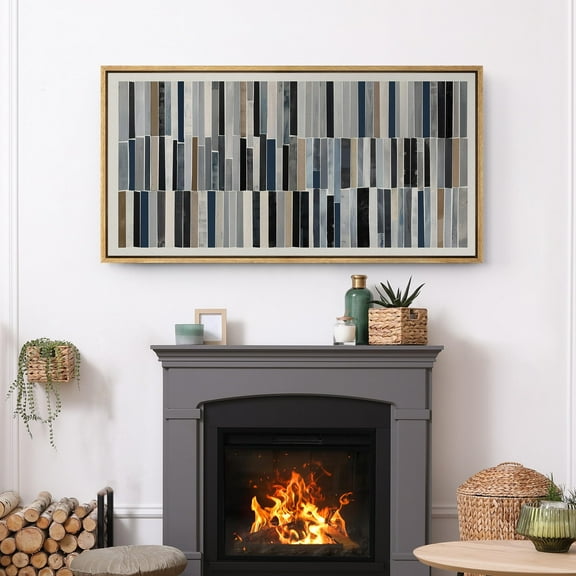 IDEA4WALL Extra Large Framed Canvas Print Wall Art Abstract Striped Pattern Digital Art Modern Earth Tones and Blues Geometric Art Wall Decor Oversized Artwork for Living Room - 60"x30"