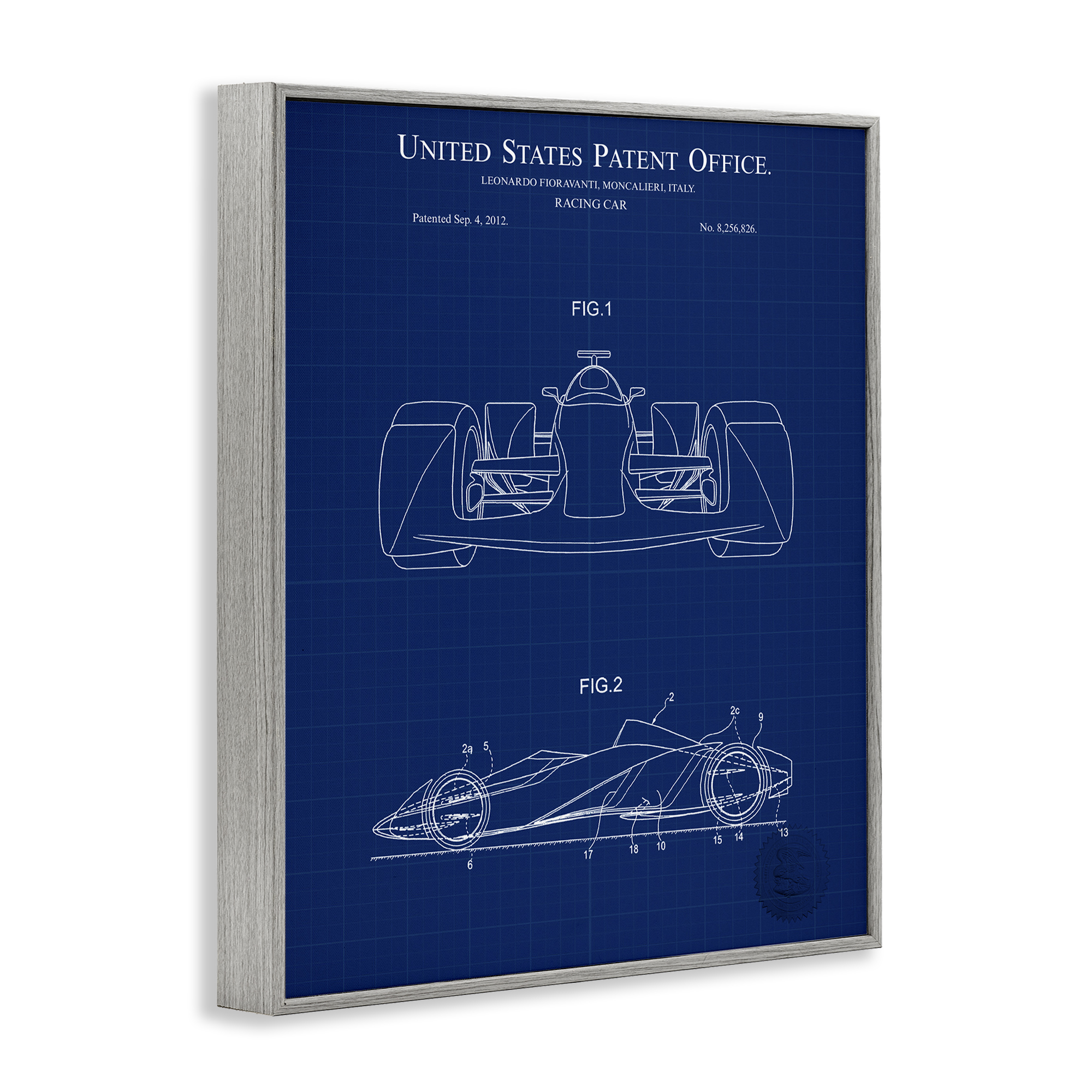 Stupell Industries Racing Car Blueprint Transportation Painting Gray Framed Art Print Wall Art, 16 x 20