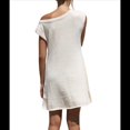 thumbnail image 2 of Vestido Minivestido de Punto Elástico con Hombros Descubiertos y Mangas para Mujer, Suelto, Liso, para Vacaciones. Cremoso L, 2 of 7