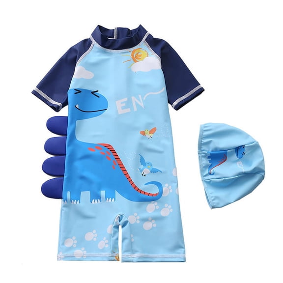 Newborn Baby Infant Boys Swimsuit with Hat Cartoon Print Short Sleeve Round Neck Jumpsuit Bathing Suit A31