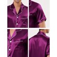 thumbnail image 5 of Conjunto de pijama de satén para hombre, ropa de dormir, manga corta, con botones, ropa de noche, conjunto de ropa de estar Borgoña Morado M, 5 of 5