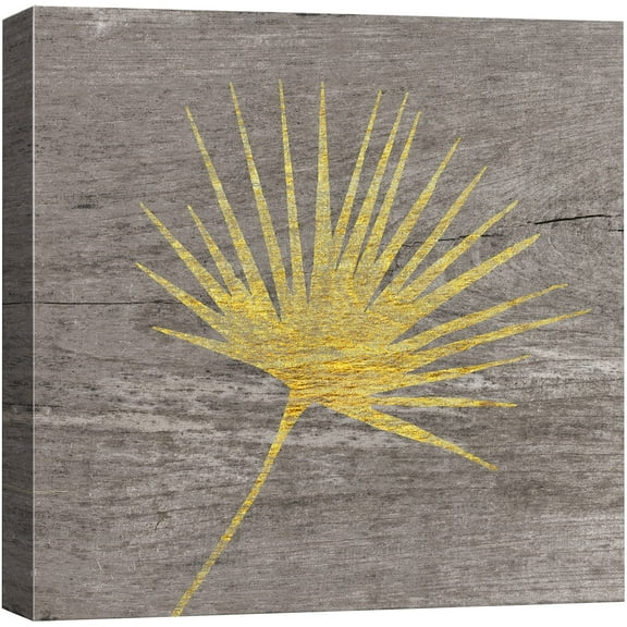 wall26 Canvas Print Wall Art Yellow Wood Effect Tropical Palm Frond Nature Plants Wood Panels Modern Art Farmhouse/Country Colorful Multicolor Warm for Living Room, Bedroom, Office - 12"x12"