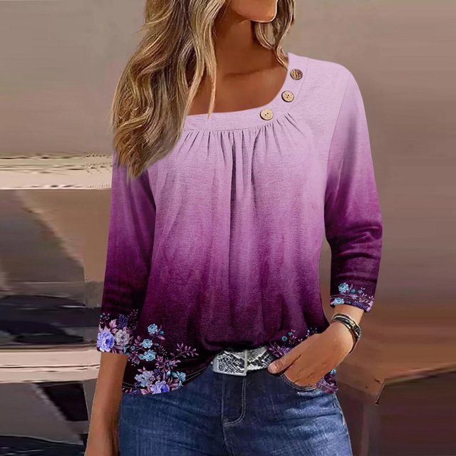 Fiudx Tops para Mujer Blusa de Manga 3/4 a La Moda para Mujer, Camiseta Estampada, Top Informal