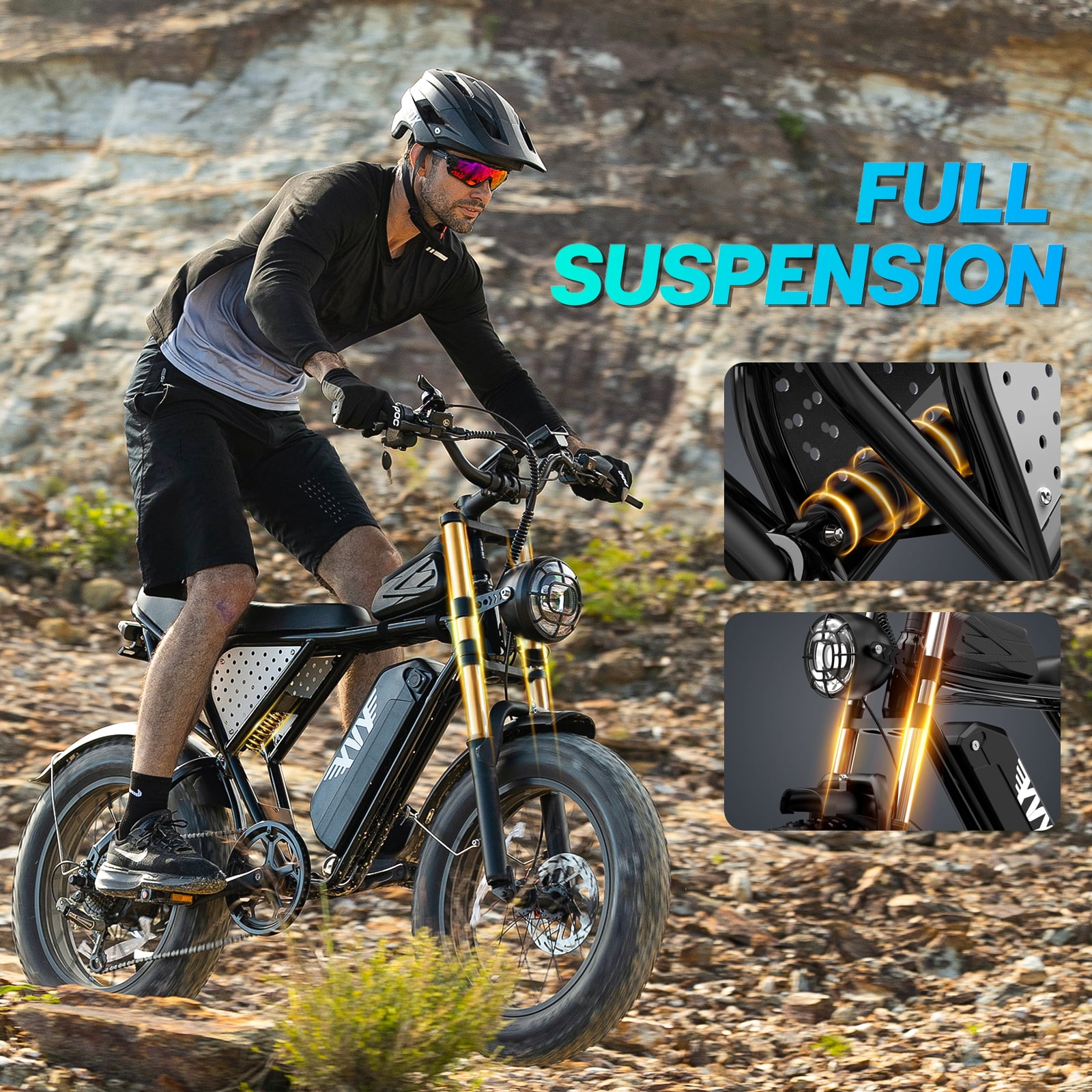 YVY Electric Bike for Adults,Peak 1500W 28MPH,48V 20AH 30-80 Miles E-Mountain Bike, 20'' Fat Tire Electric Bicycle UL2849