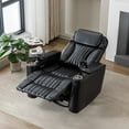 thumbnail image 4 of Oufan 270°Power Swivel Recliner,Leather Home Theater Seating With Hidden Arm Storage and LED Light Strip,Cup Holder,360° Swivel Tray Table,and Cell Phone Holder,Soft Living Room Chair, Black, 4 of 10