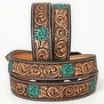 thumbnail image 2 of BE BAR H EQUINE Turquoise Flower Hand Painted Western Leather Men And Women Belt Brown, 2 of 4