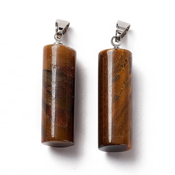 10 pc Natural Tiger Eye Pendants with Platinum Tone Brass Findings Column Charm 27x8mm Hole: 6x3.2mm