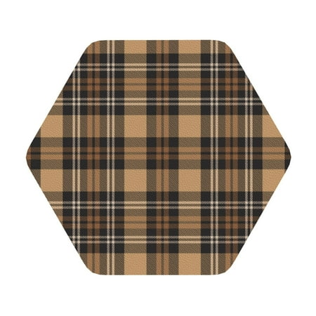 

Cauagu khaki coffee plaid for Round Coaster Drink Coasters Set of 4 Leather Bar Beer Beverage Cup Mat for Drinks for Tabletop Protection & Coffee Table Decor