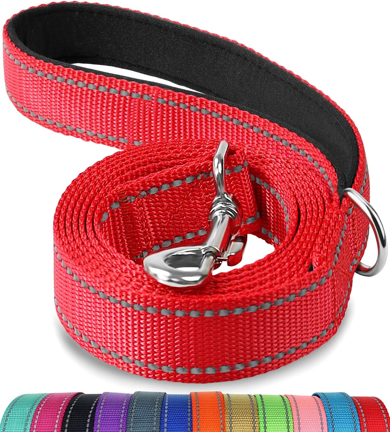 DoubleSided Reflective Dog Leash, 6 FT/5 FT/4 FT, Padded Handle Nylon