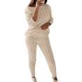 thumbnail image 2 of Gibobby Conjunto de sudadera y pantalones informal de invierno para mujer, de manga larga, suéter tejido, blusa superior y pantalones largos, conjunto de ropa(Beige,M), 2 of 5