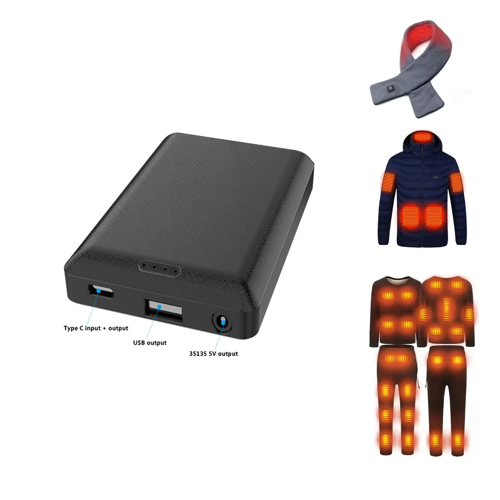 Shinefuture  Power Bank 20000mAh Type-c 3.5mm DC Battery Pack Portable Charger for Heated Vest Coat, 2 Pack