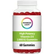 Rainbow Light High Potency Gluten Free Vitamin D3 Gummies, Peach, 2000 IU, 60 Count