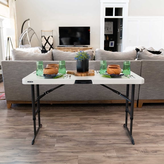 80387 4-Foot Commercial Adjustable Folding Table, Almond