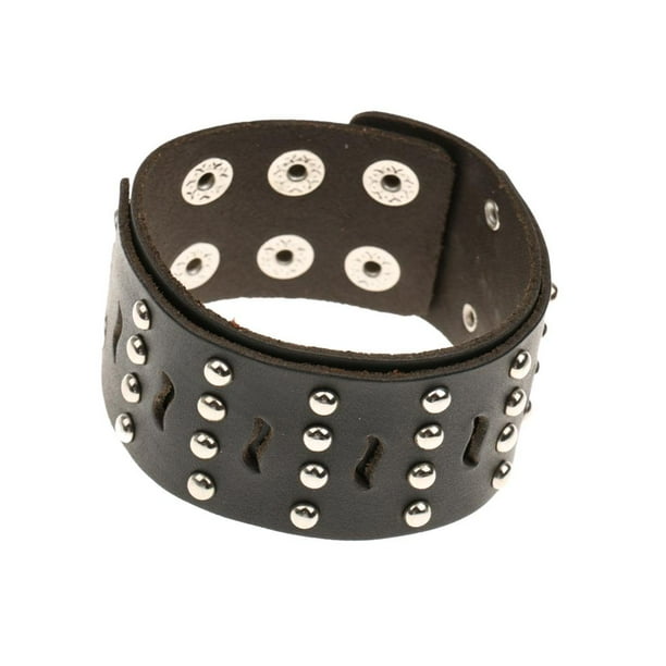 Moda hombre joyería cuero cinturón ancho pulsera estilo Punk muñequera Negro jinwen De ancho brazalete de cuero