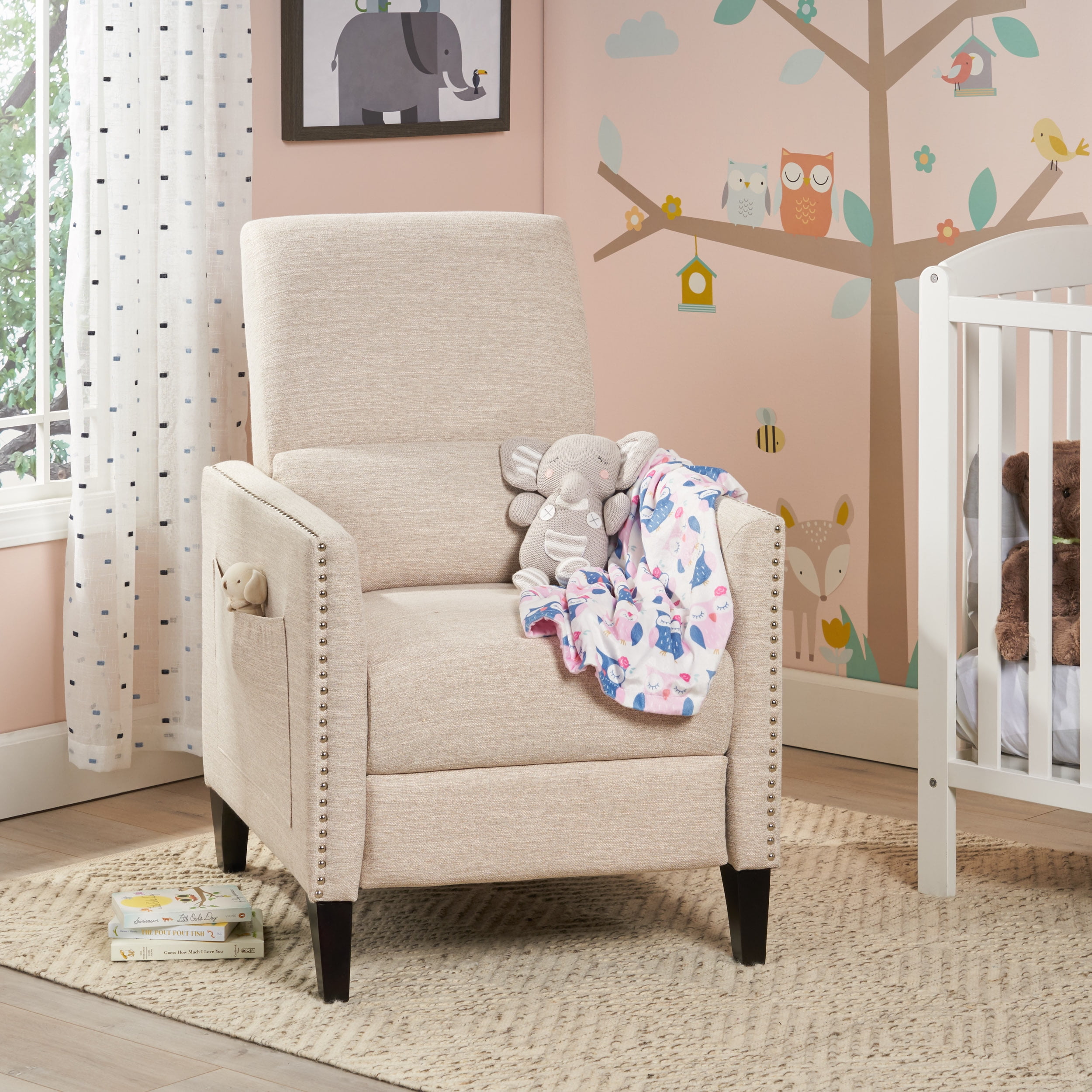 Noble House Beige Standard Contemporary Push Back Recliner with Nailhead Trim
