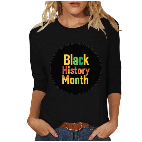 Tbopshirt Black History T-Shirt for Women,Summer Graphic Tees Plus Size Tops,Women Fashion Casual Crewneck 3/4 Sleeve Loose T Shirt Ladies Blouses Shirts,S-XXXXXL,Black History Month Gifts