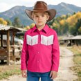 thumbnail image 5 of mgoYE Western Boys' Girls Button-Down Shirts Long Sleeve, Pearl Snap Shirt(Hot Pink,5-6 Years), 5 of 9