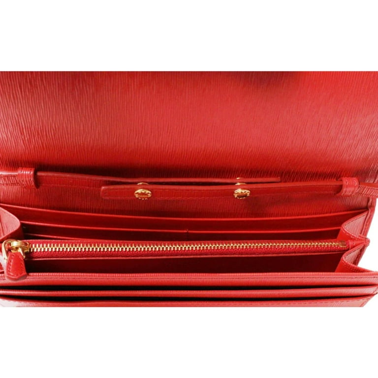 New Prada Lacca Red Vitello Move Leather Chain Wallet Crossbody