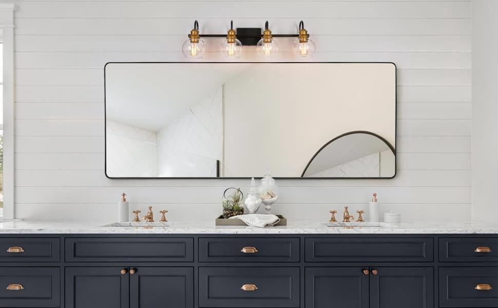 LNC 4-Light Black Modern Bathroom Vanity Lighting with Clear Glass