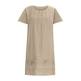 thumbnail image 3 of Busydd Dresses for Women Solid Color Short Sleeve Spring Dresses Trendy Round Neck Pleated Summer Dress Casual Comfy Cotton Linen Dress, 3 of 3
