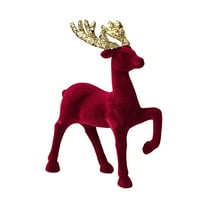 Christmas Red Flocked Reindeer Decorations, Standing Deer Figurines for Tabletop, Mantel, Shelf & Office, Elegant Velvet Deer Ornaments for Indoor Holiday Display, Winter Xmas Home Décor